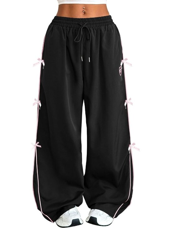 Pants - Trendy Y2K Baggy Wide Leg Parachute Pants with Pockets for Women - Comfy
